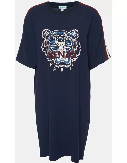 Kenzo Navy Blue Tiger Embroidered Crepe Mini Dress