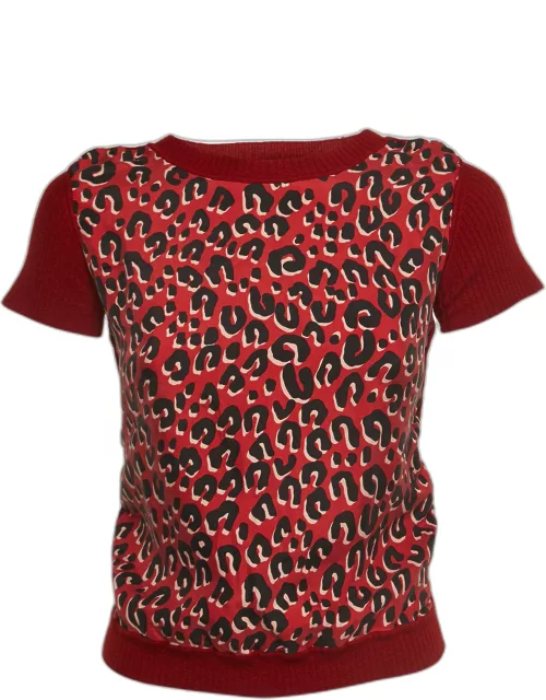 Louis Vuitton Red Leopard print Silk & Wool Short Sleeve Top