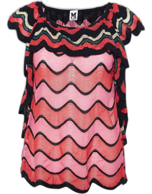 M Missoni Multicolor Patterned Ruffled Knit Top