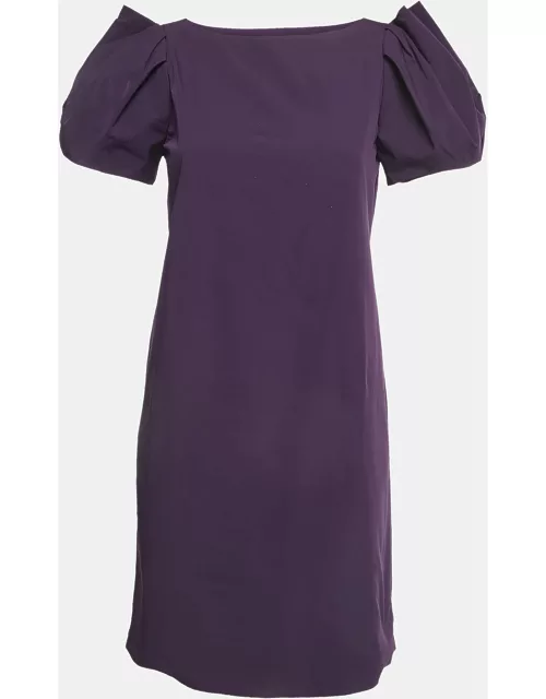 Diane Von Furstenberg Purple Stretch Crepe Draped Sleeve Mini Dress
