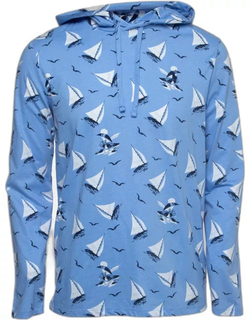 Polo Ralph Lauren Blue All-Over Yacht Print Cotton Hooded Sweatshirt