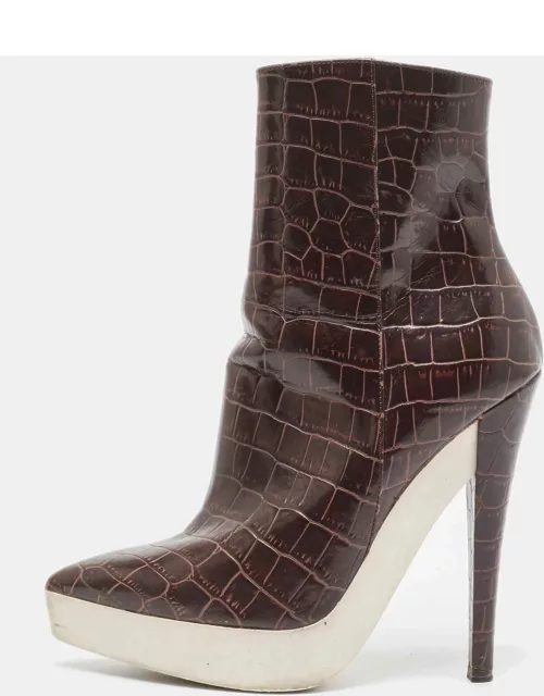 Stella McCartney Brown Croc Embossed Ankle Boot