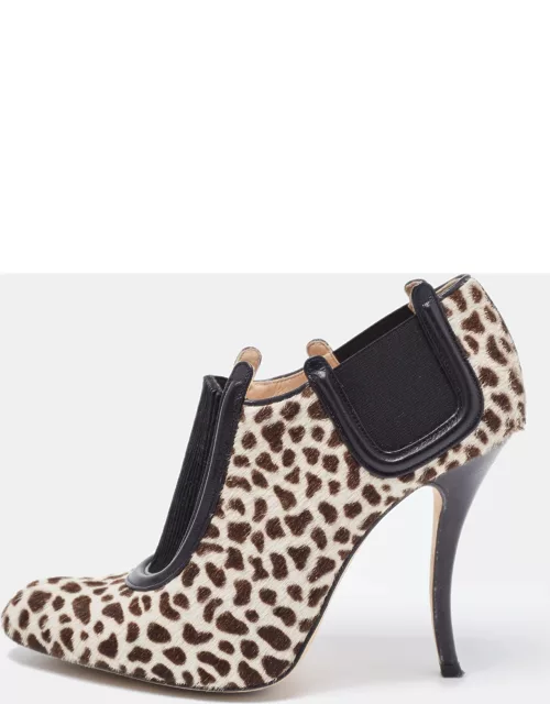 Manolo Blahnik Tricolor Animal Print Calf Hair and Leather Ankle Bootie