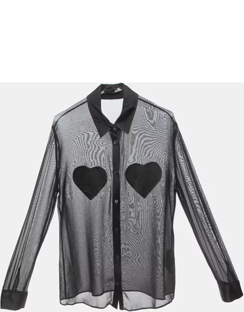Love Moschino Black Chiffon Heart Patched Shirt