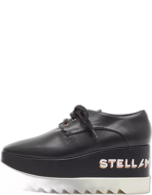 Stella McCartney Black Faux Leather Elyse Logo Embroidered Platform Sneaker