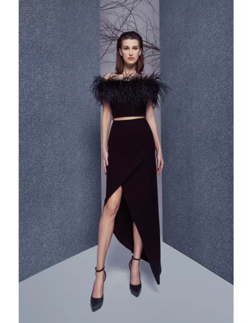 Gemy Maalouf Feathered Crop Top and Skirt