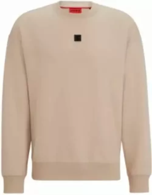 Stretch-cotton regular-fit sweatshirt with stacked logo- Beige Men's Tracksuit