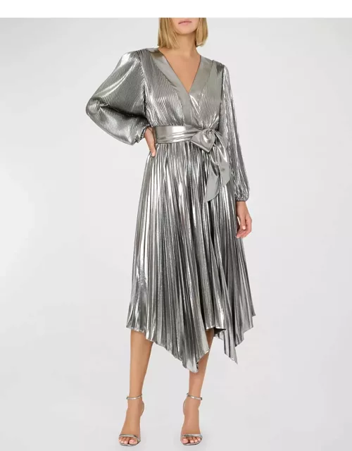 Liora Pleated Metallic Handkerchief Midi Dres