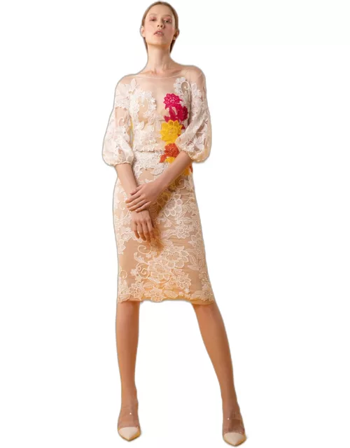 Gemy Maalouf Floral Lace Top and Skirt