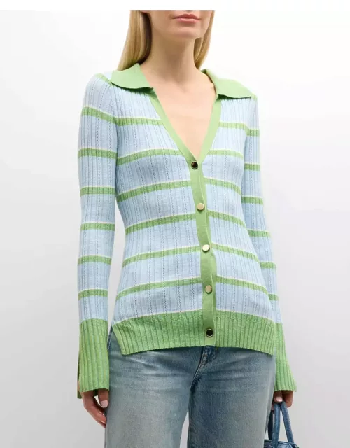 Raya Stripe Knit Button-Front Sweater