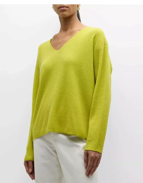 Ribbed V-Neck Cashmere Sweater