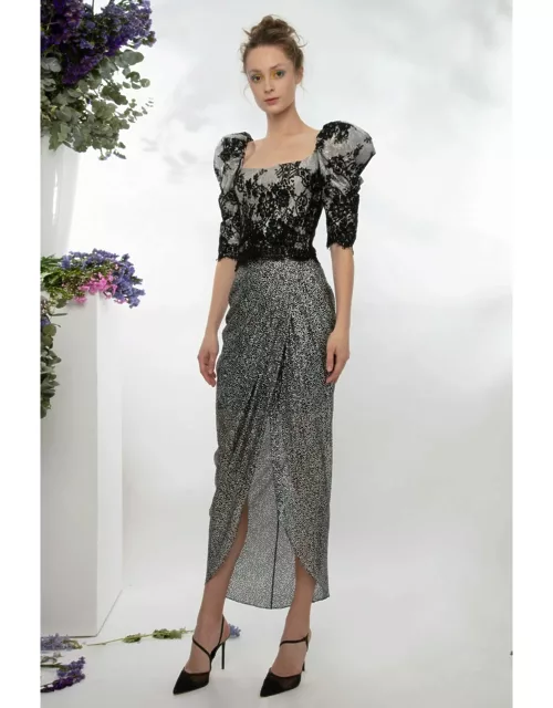Gemy Maalouf Lace Corset-Like Top and Shimmery Skirt