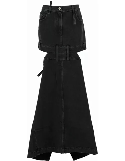 The Attico Midi Black Skirt With Maxi Cut-out In Denim Woman