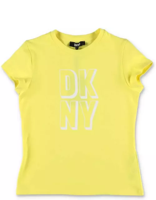 DKNY T-shirt Giallo Fluo In Jersey Di Cotone Bambina