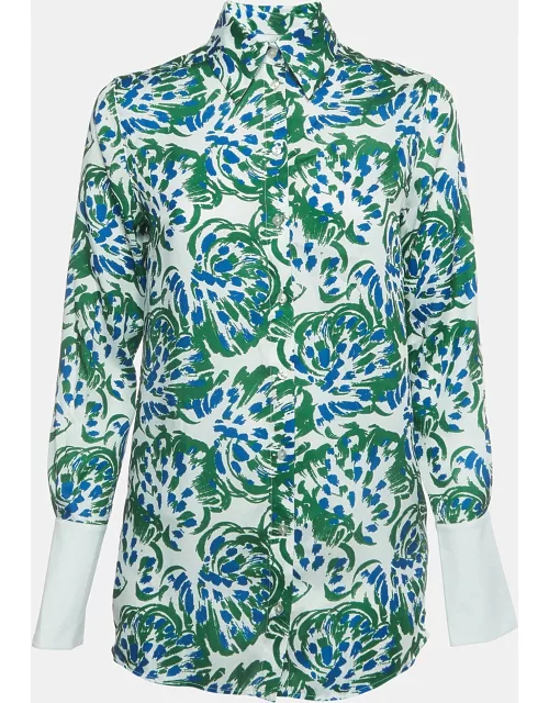 Victoria Beckham White Abstract Floral Print Twill Button Front Shirt