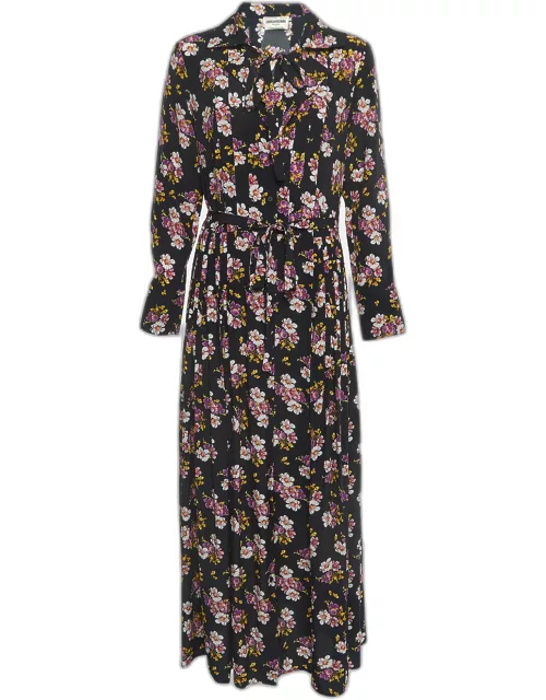Zadig & Voltaire Black Floral Print Silk Button Front Maxi Dress