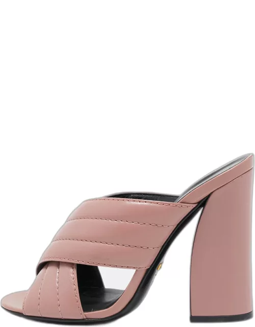 Gucci Pink Quilted Leather Webby Slide Sandal