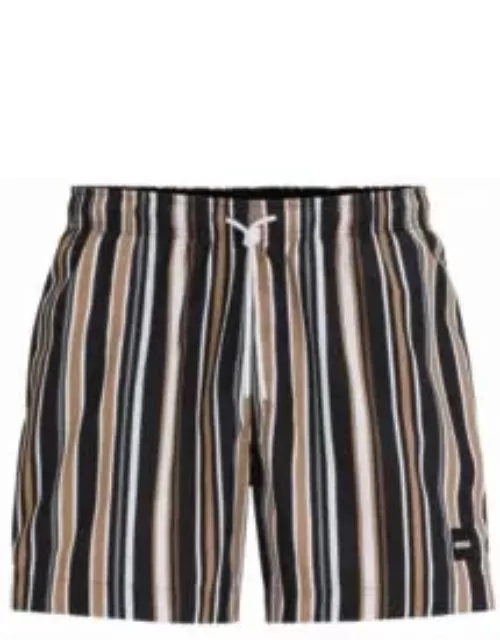 Fully lined swim shorts in striped quick-dry fabric- Black Men's Swim Short