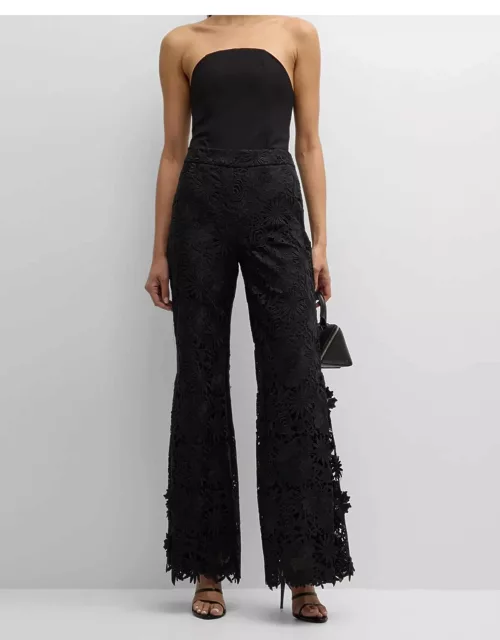 Tanya High-Rise Flare-Leg Floral Lace Pant
