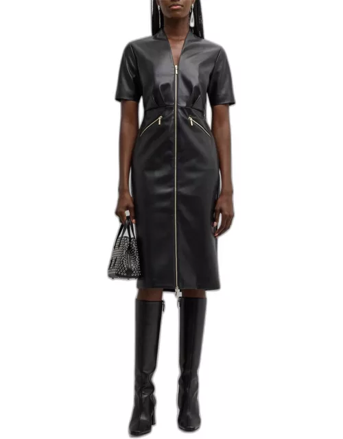 The Adair Pleated Faux Leather Midi Dres