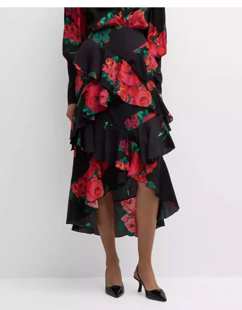 Seville Rose Tiered Ruffle Midi Skirt