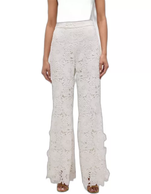 Tanya High-Rise Flare-Leg Floral Lace Pant