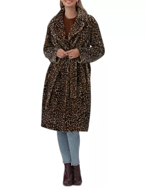 Leopard-Print Belted Shearling Lamb Short Coat