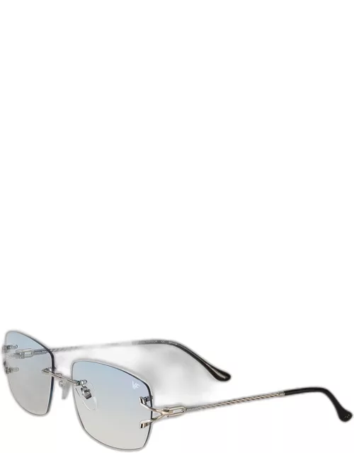 Men's Bal Harbour 24K White Gold Rimless Rectangle Sunglasse
