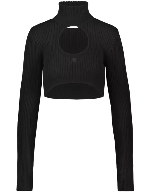 Courrèges Cropped Sweater Circle Mockneck Rib Knit