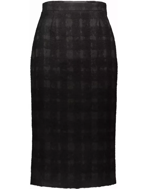 Rochas Pencil Skirt In Solid Check Boucle
