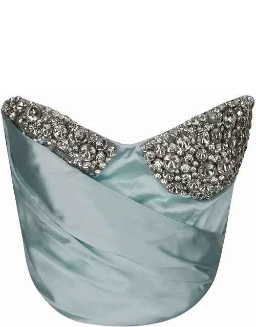 AREA Embroidered Crystal Cup Drapped Bustier