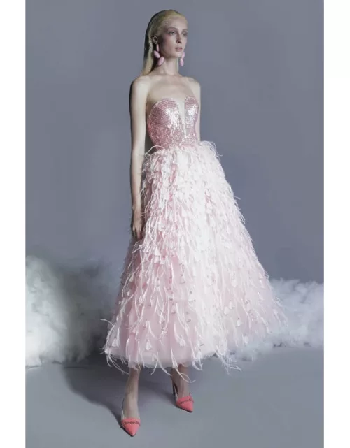 Georges Hobeika Beaded Feathered Tulle Dres