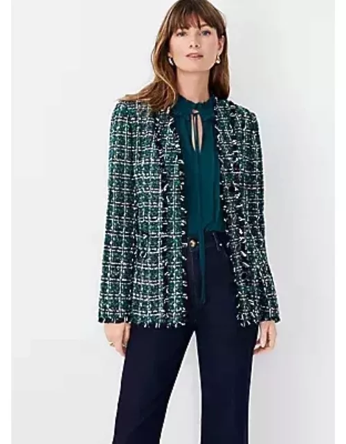 Ann Taylor Petite Shimmer Tweed V-Neck Cardigan Jacket