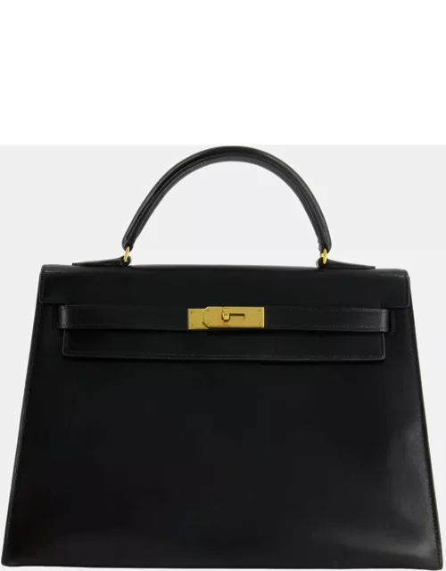 Hermes Vintage Kelly Bag 32cm in Black Box Calf Leather with Gold Hardware