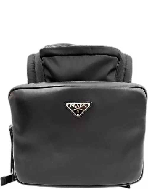 Prada Black Leather hooded backpack