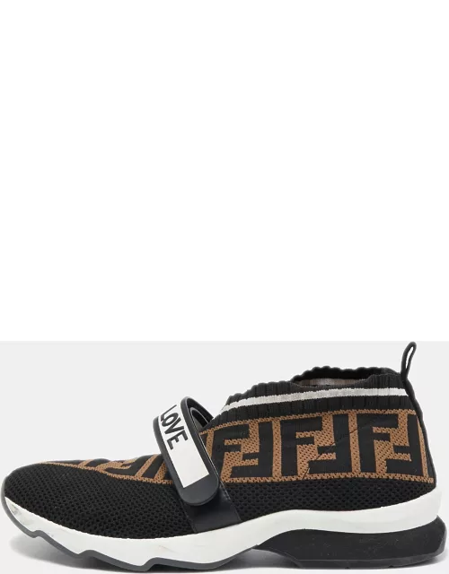 Fendi Black/Brown Zucca Knit Fabric Slip On Sneaker