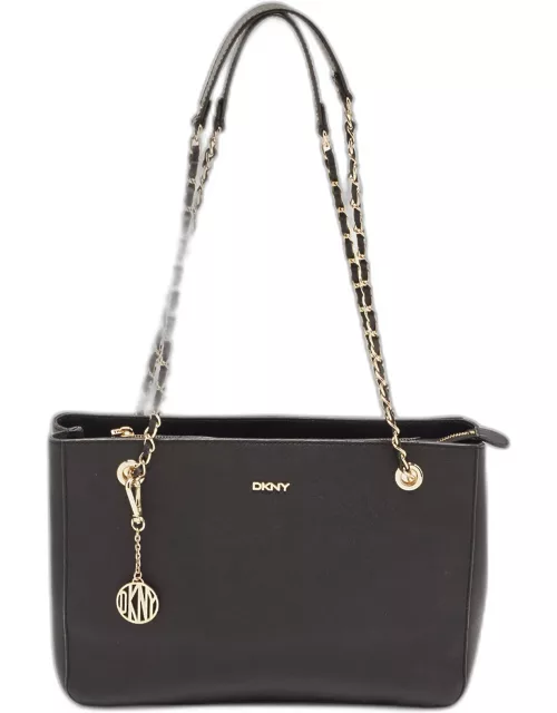 DKNY Black Saffiano Leather Bryant Park Chain Tote