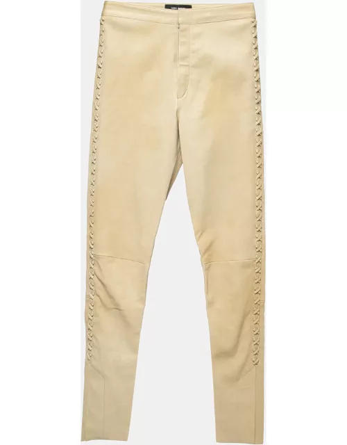 Isabel Marant Beige Leather Lace-Up Skinny Trousers