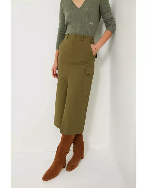 Army Green Cargo Midi Skirt
