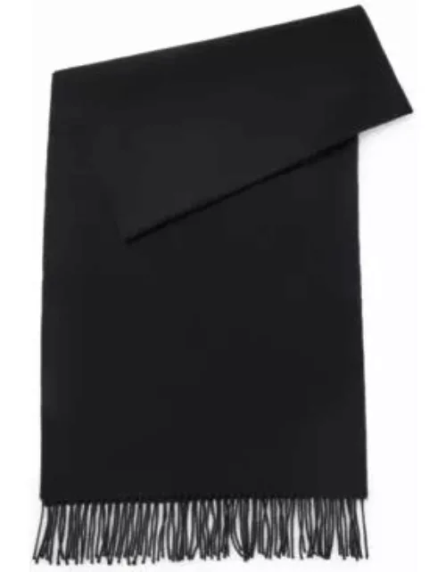 Pure-wool scarf with embroidered logo and fringing- Black Men's Scarve