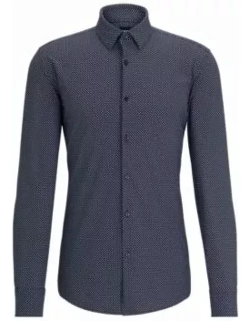Slim-fit shirt in printed performance-stretch fabric- Dark Blue Men's Shirt