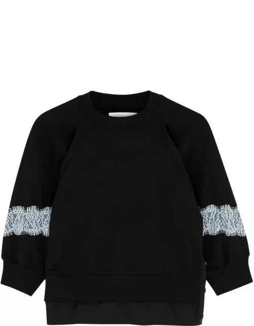 3.1 Phillip Lim Lantern Lace-panelled Cotton Sweatshirt - Black - S (UK8-10 / S)