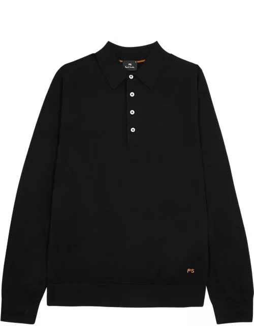 PS Paul Smith Logo-embroidered Wool Polo Shirt - Black