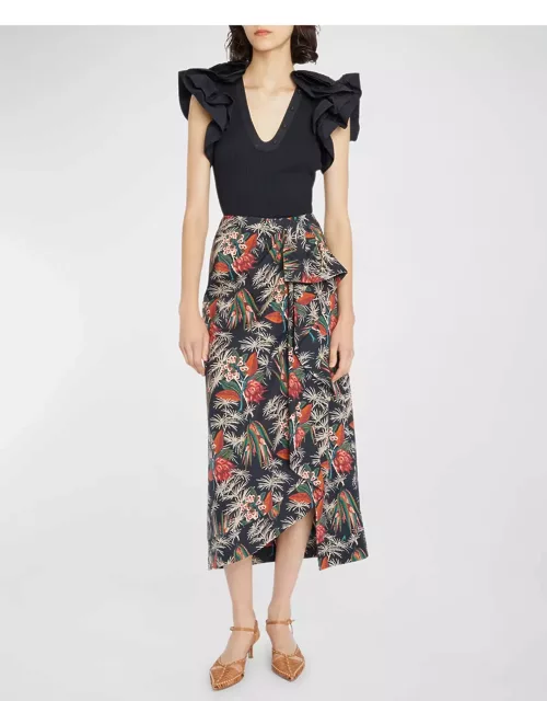 Soraya Floral Poplin Draped Midi Skirt