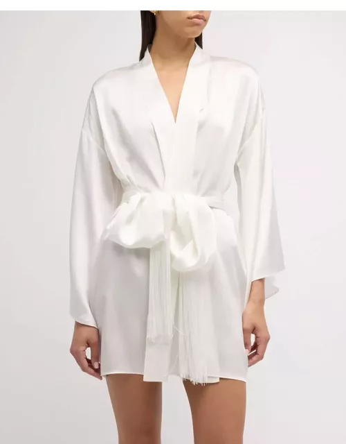 Fringe-Trim Silk Mini Kimono Robe