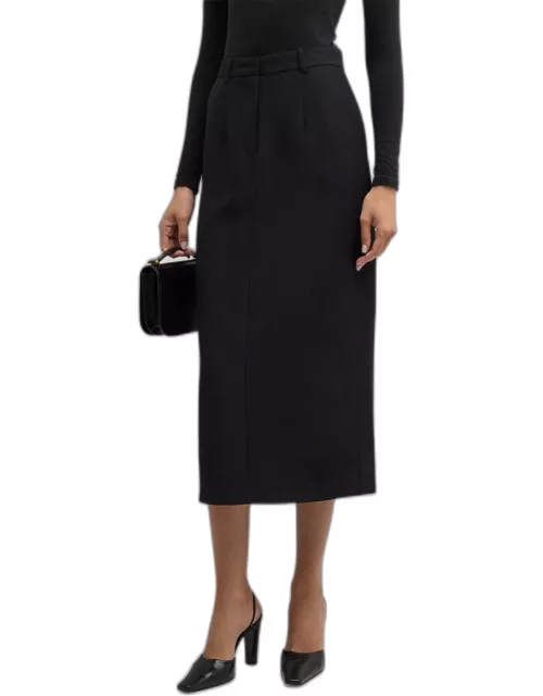 High-Waist Tailored Midi Pencil Skirt