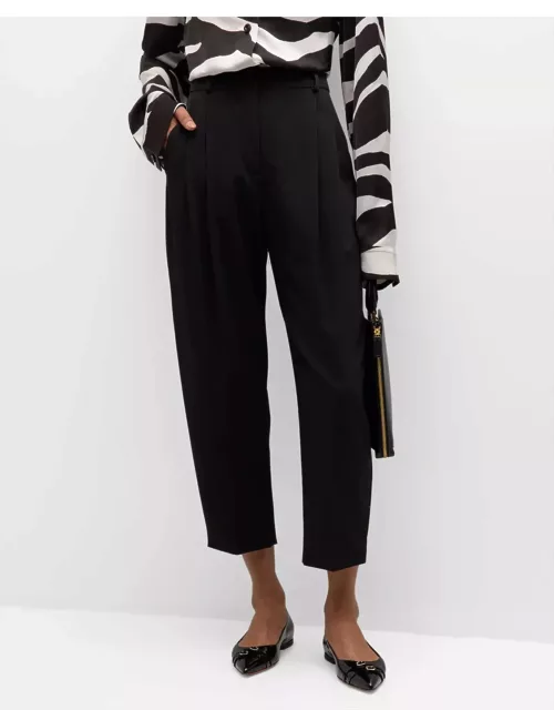 Iconic Pleated Curved Straight-Leg Crop Trouser