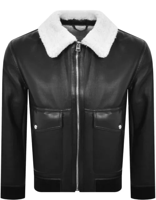 HUGO Bennu L Faux Leather Sherpa Jacket Black
