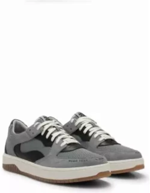 Lace-up trainers in faux leather and suede- Light Grey Men's Sneaker