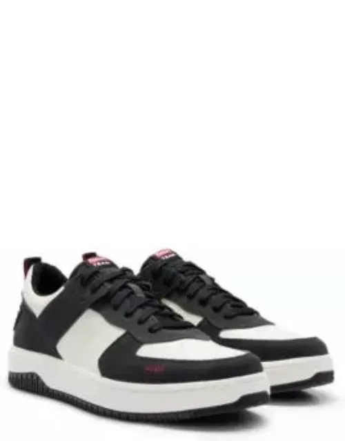 Low-top trainers in faux leather and suede- Dark Grey Men's Sneaker